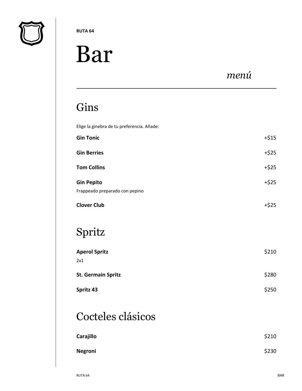 Menú de bebidas, página 15