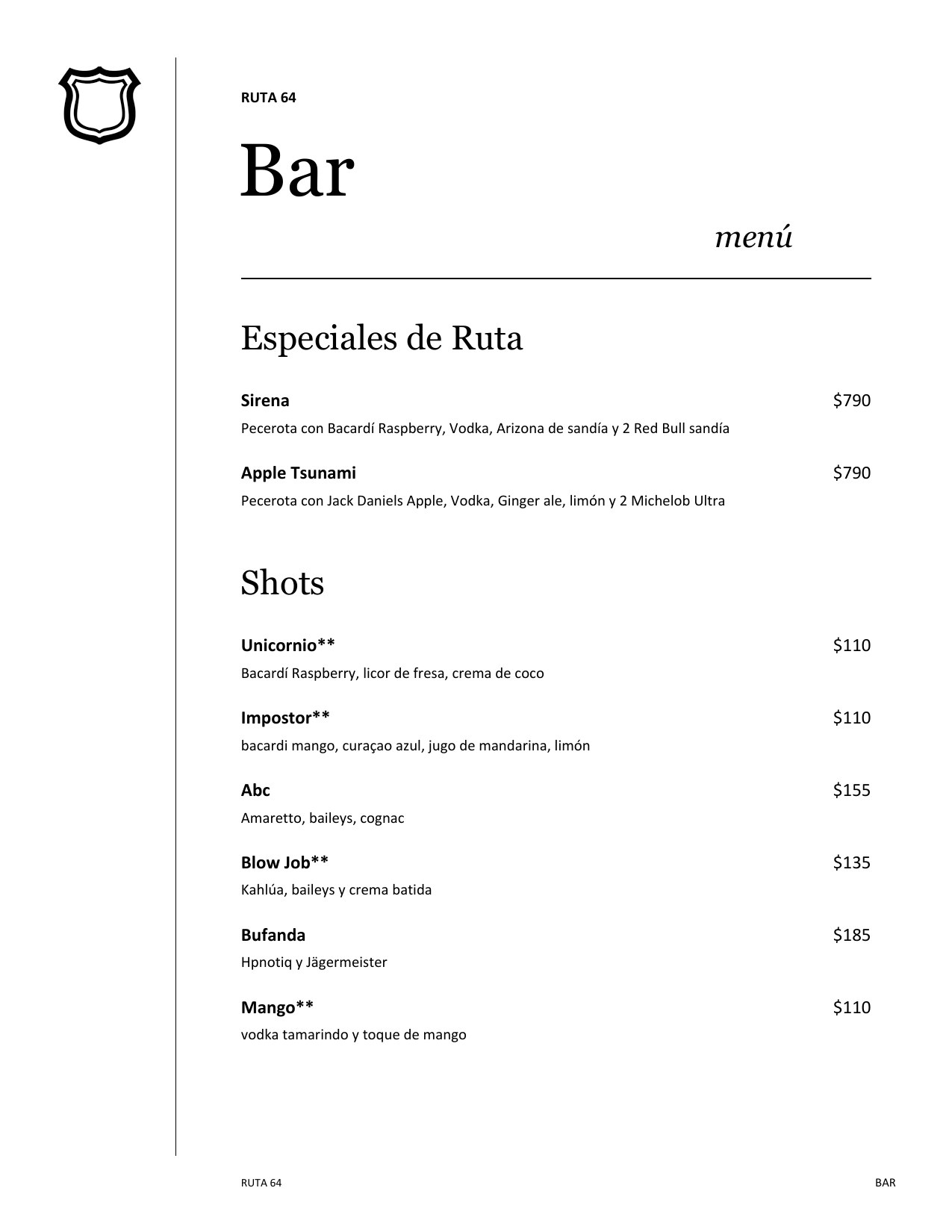 Menú de bebidas, página 19